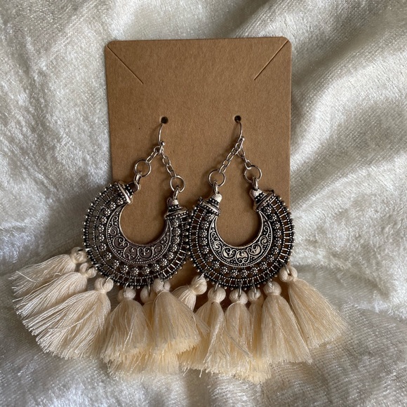 Jewelry - White Bohemian Tassel Earrings